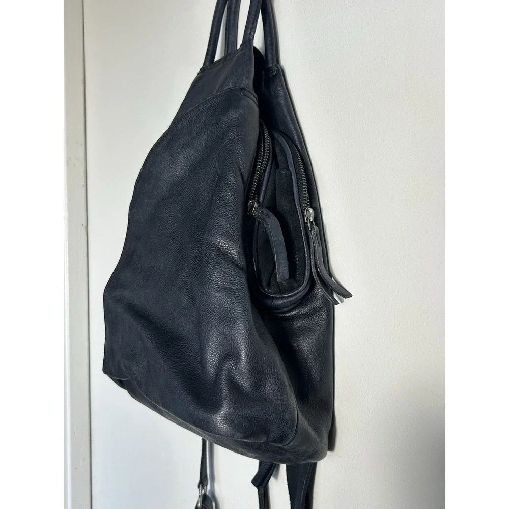 Free People Black Leather Backpack Satchel